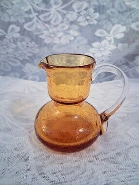Vintage Rainbow Viking Amber Crackle Glass Creamer Mini Pitcher Honey